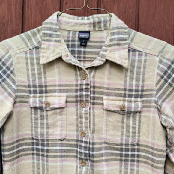 PATAGONIA | Brown Long Sleeve Fjord Plaid Flannel Cotton Shirt Mojave Khaki 6 - Picture 4 of 11